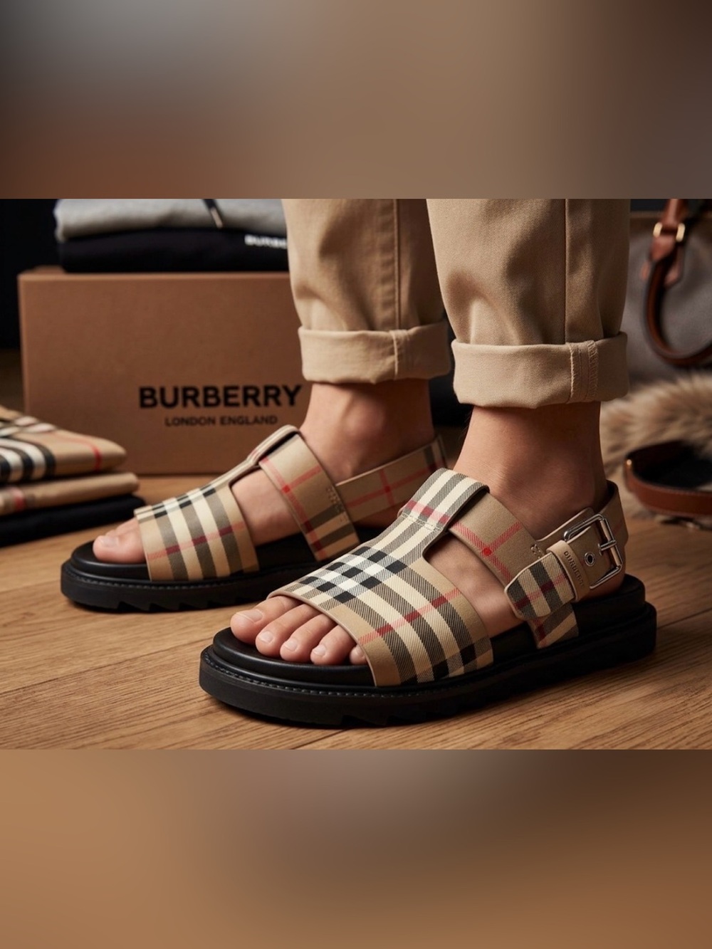 Authentic Burberry luxury designer boy's signature nova check leather sandals 4